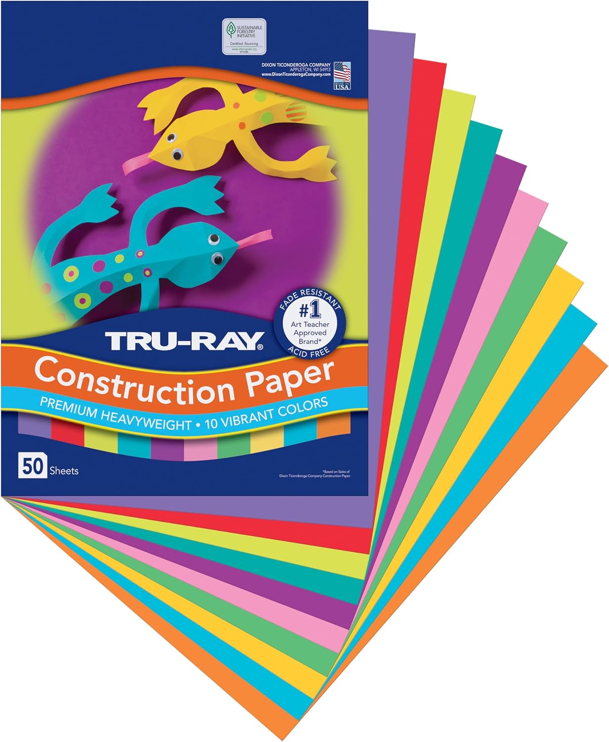 Tru-Ray Construction Paper. 10 Vibrant Colors. 9 x 12. 50 Sheets